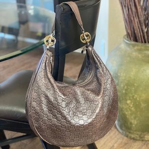 GUCCI LARGE HOBO GG GUCCISSIMA LEATHER TWINS BROWN